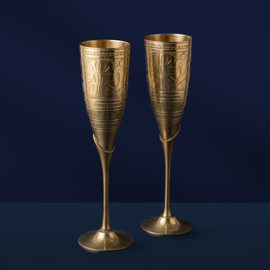 Handcrafted Brass Wine Goblet & Champagne Flute Set (Set of 2)