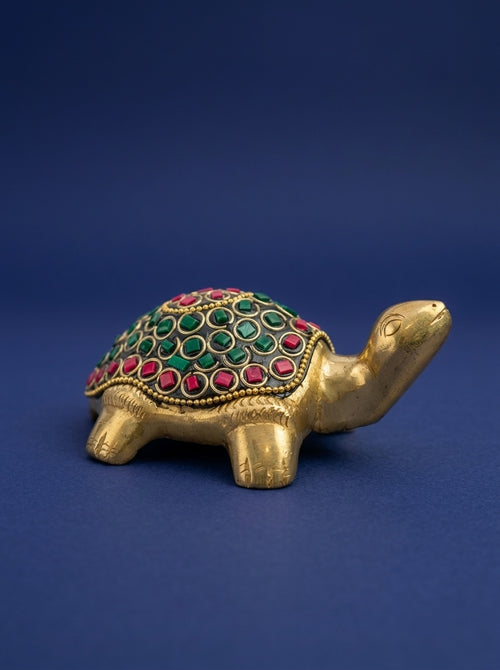 Brass Good Luck Tortoise With Stone Work - View 1