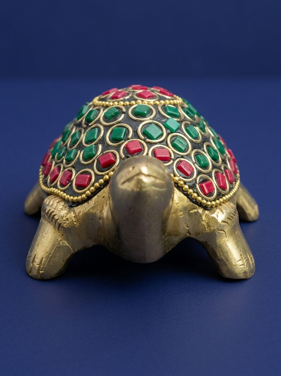 Brass Good Luck Tortoise With Stone Work - View 2