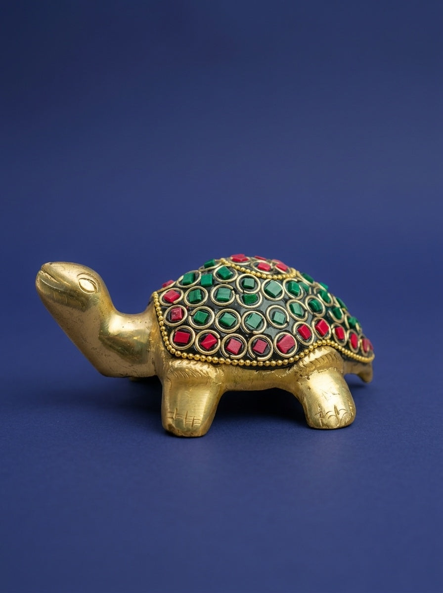 Brass Good Luck Tortoise With Stone Work - View 3