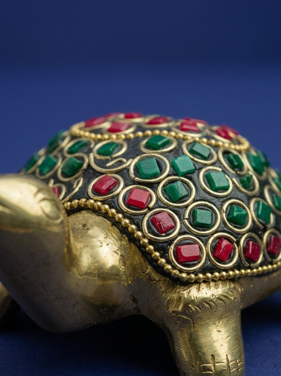 Brass Good Luck Tortoise With Stone Work - View 4