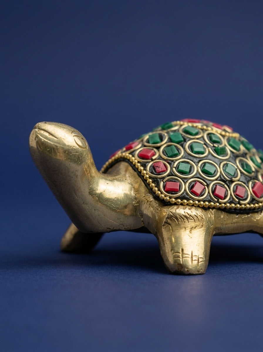 Brass Good Luck Tortoise With Stone Work - View 5
