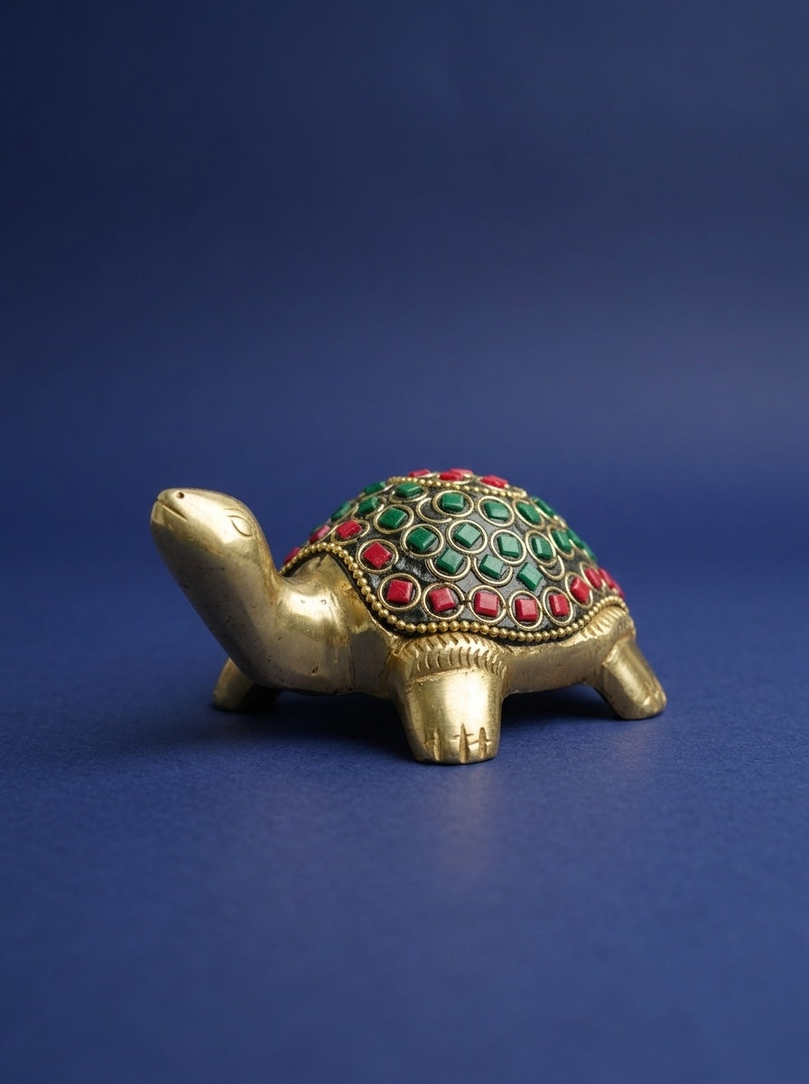 Brass Good Luck Tortoise With Stone Work - View 6