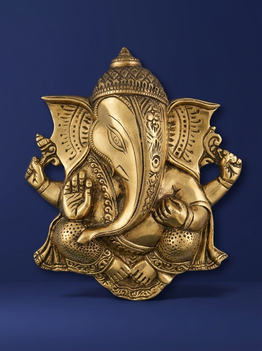Handcrafted Brass Lord Ganesha Wall Hanging Sculpture - View 2