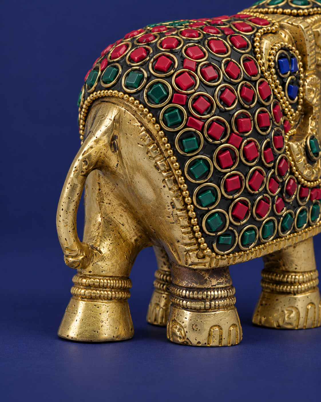 Brass Maharaja Elephant Showpiece – 13 cm — Brass finish detail