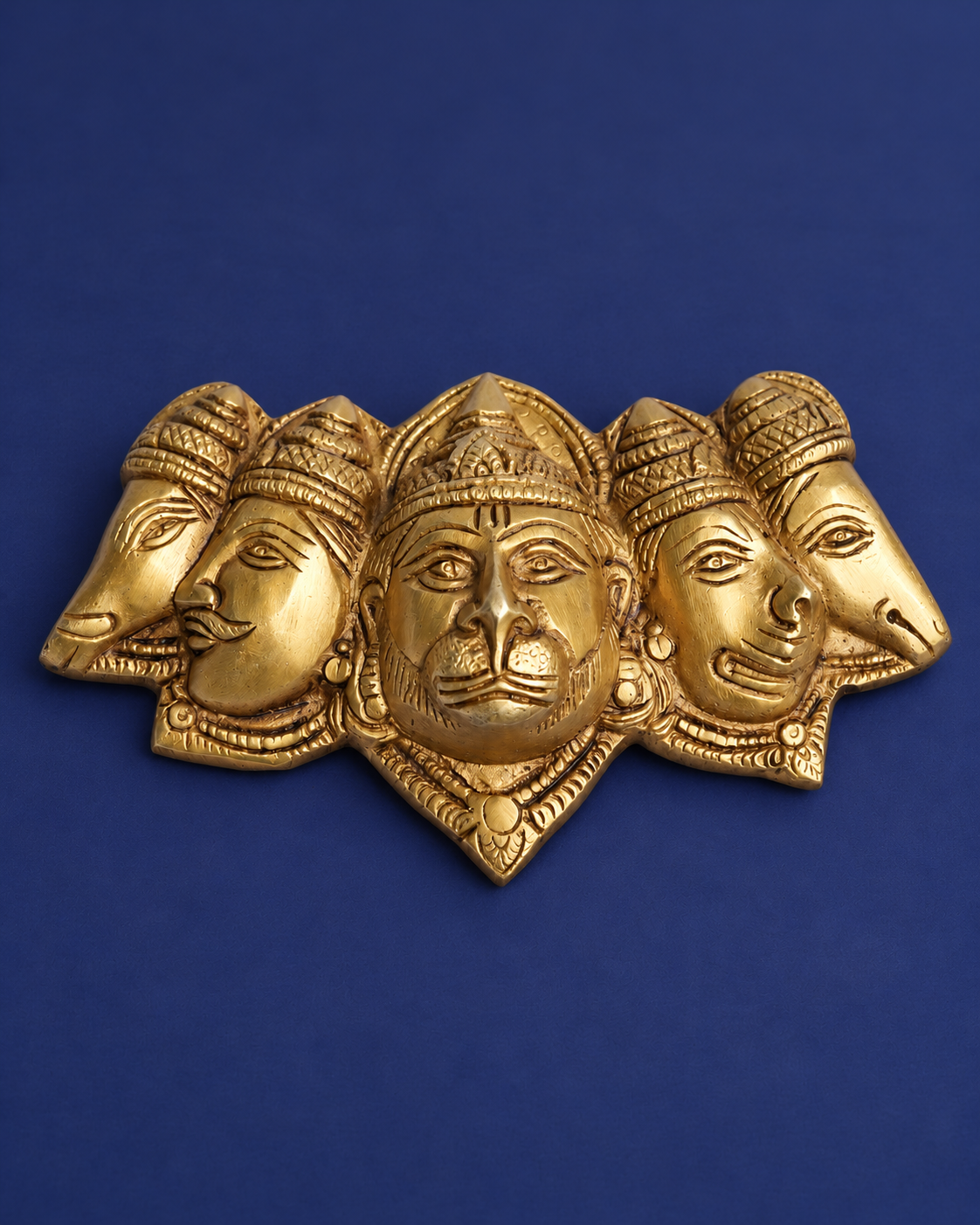 Brass Panchmukhi Hanuman Face Wall Hanging — Straight-on front