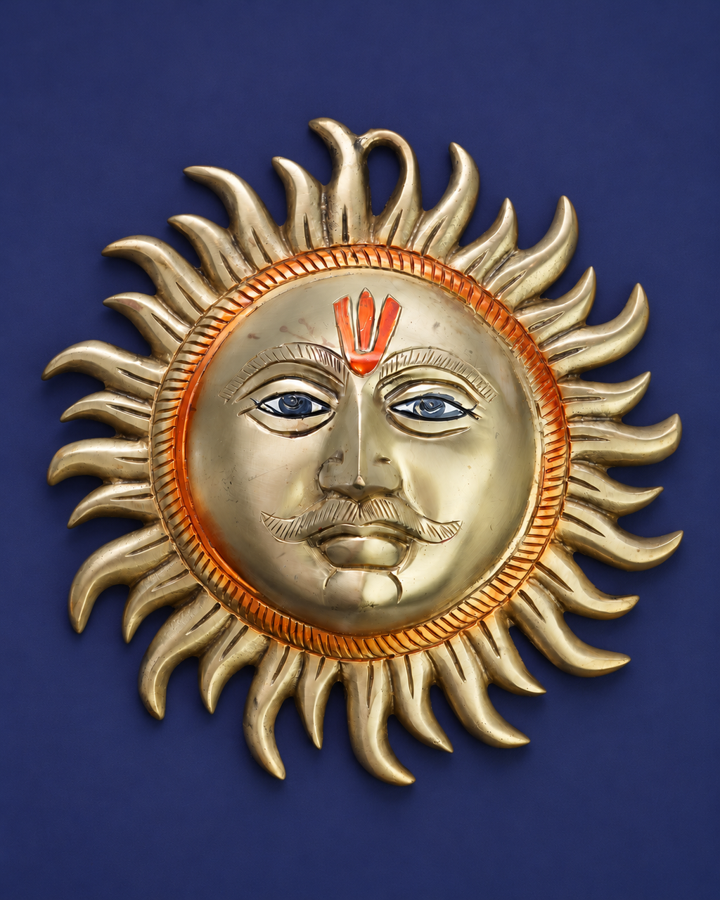 Brass Surya Narayan Face Wall Hanging — Straight-on front