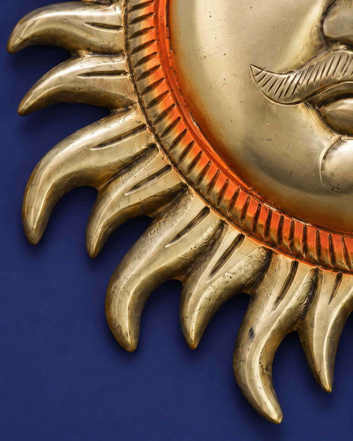 Brass Surya Narayan Face Wall Hanging — Brass finish detail