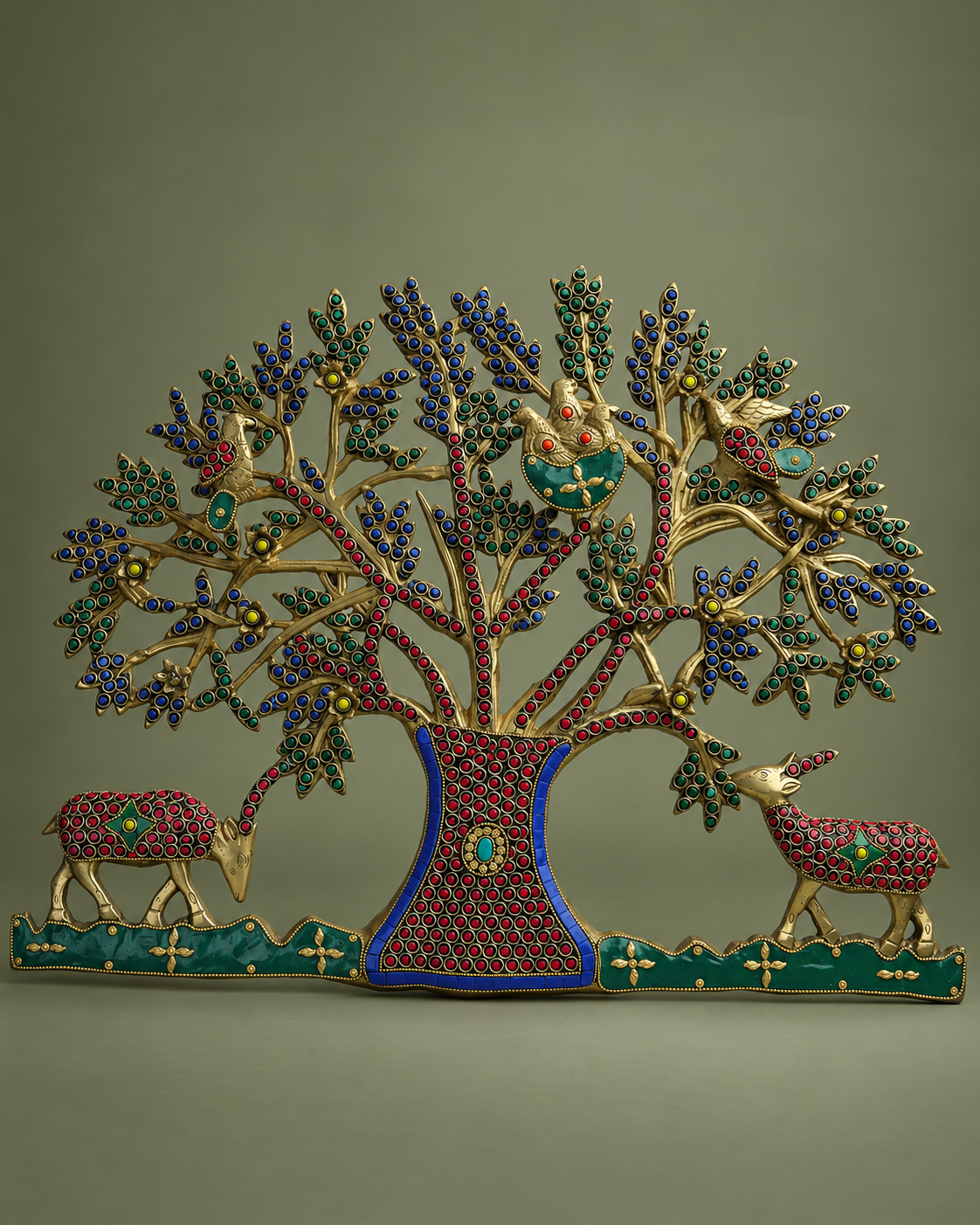 Brass Meenakari Kalpavriksha Tree Wall Hanging — Three-quarter hero