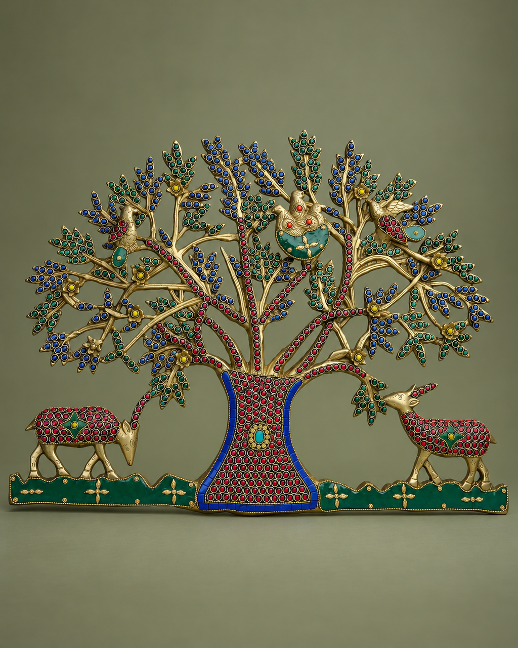 Brass Meenakari Kalpavriksha Tree Wall Hanging — Front view