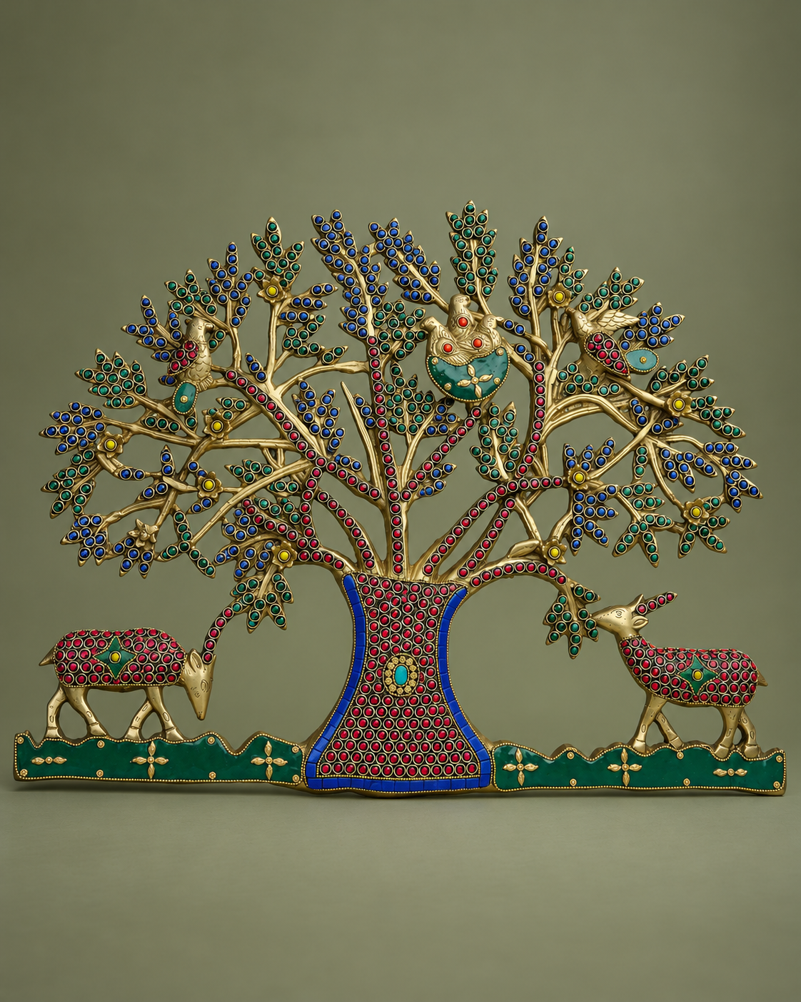 Brass Meenakari Kalpavriksha Tree Wall Hanging — Front view
