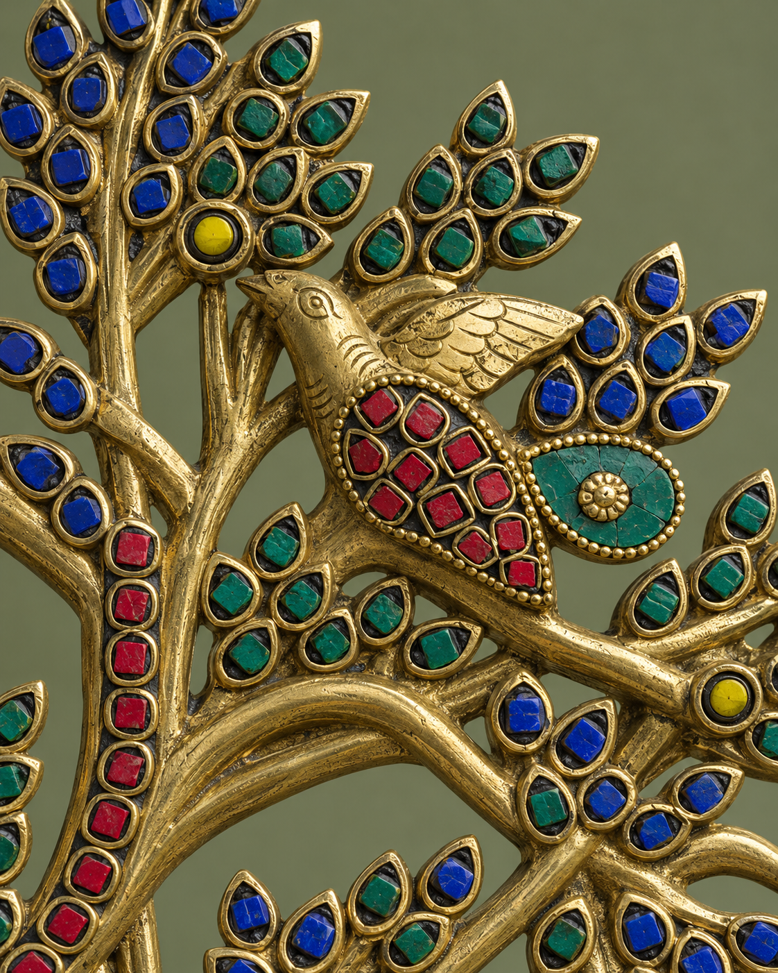 Brass Meenakari Kalpavriksha Tree Wall Hanging — Craft detail