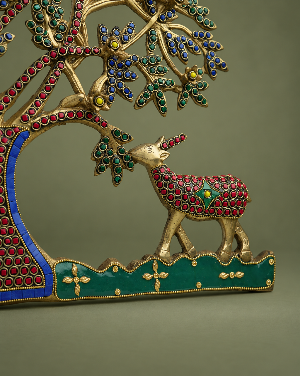 Brass Meenakari Kalpavriksha Tree Wall Hanging — Finish detail