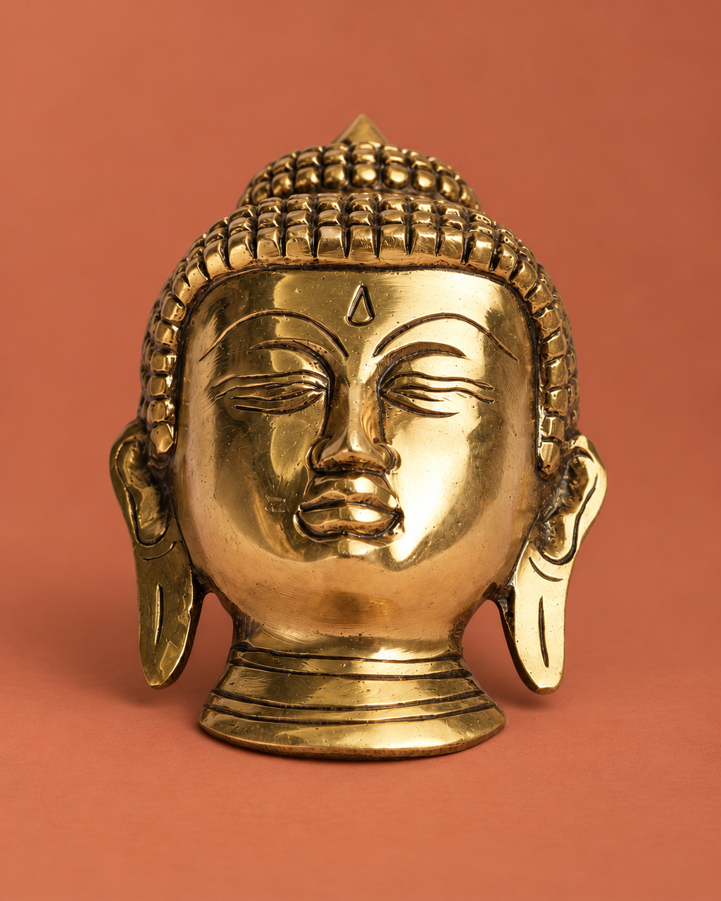 Brass Buddha Face Wall Hanging — Front view