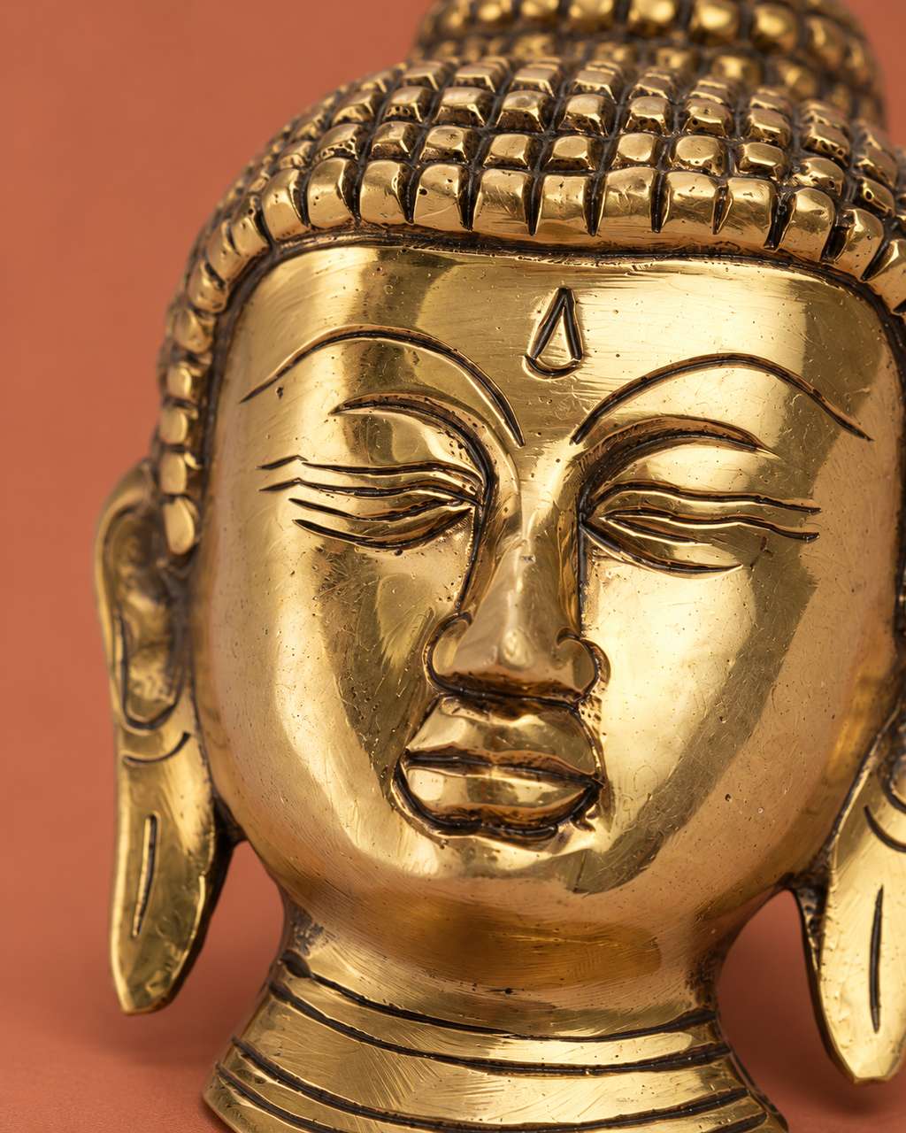 Brass Buddha Face Wall Hanging — Craft detail