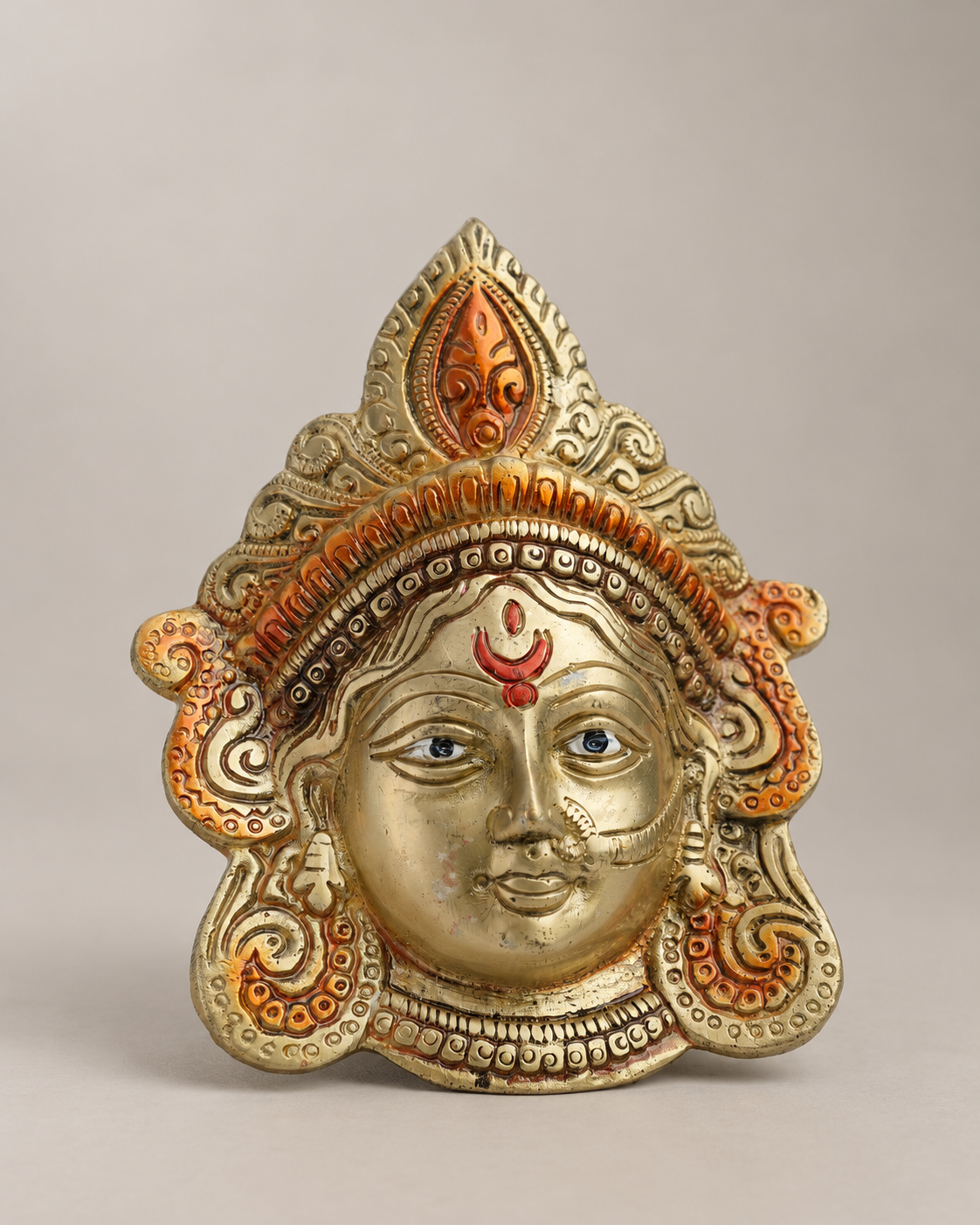 Brass Goddess Durga Face Wall Hanging — Three-quarter hero