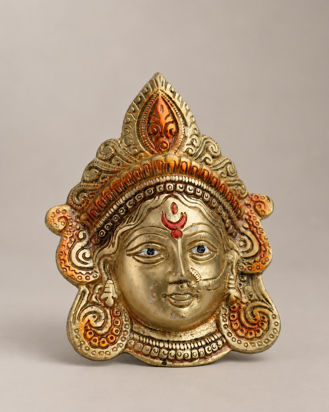 Brass Goddess Durga Face Wall Hanging — Alternate view