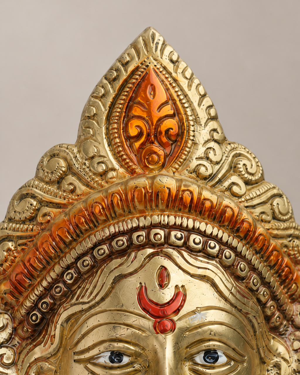 Brass Goddess Durga Face Wall Hanging — Craft detail