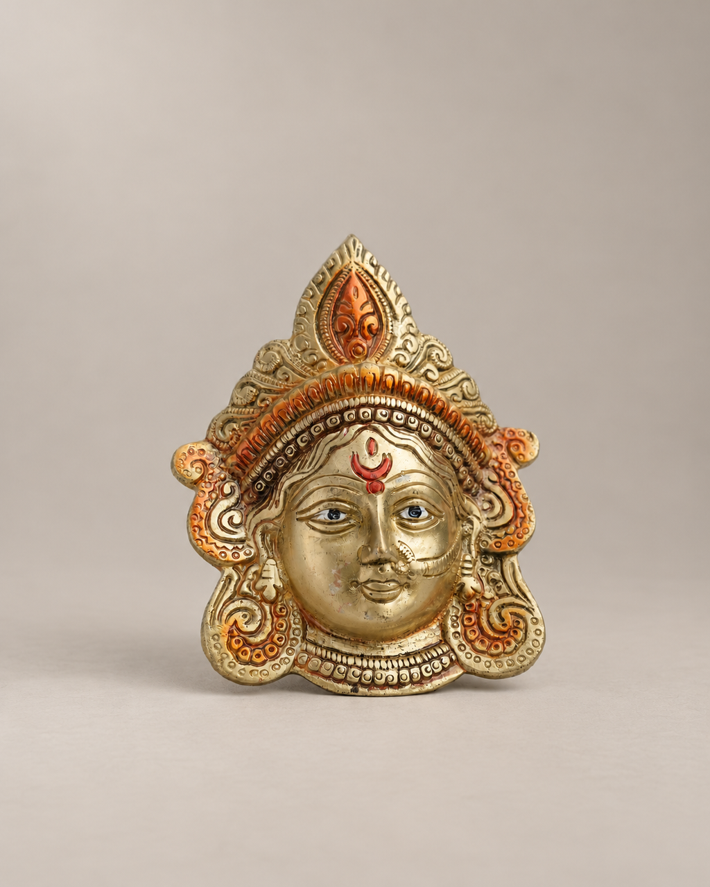 Brass Goddess Durga Face Wall Hanging — Wider hero