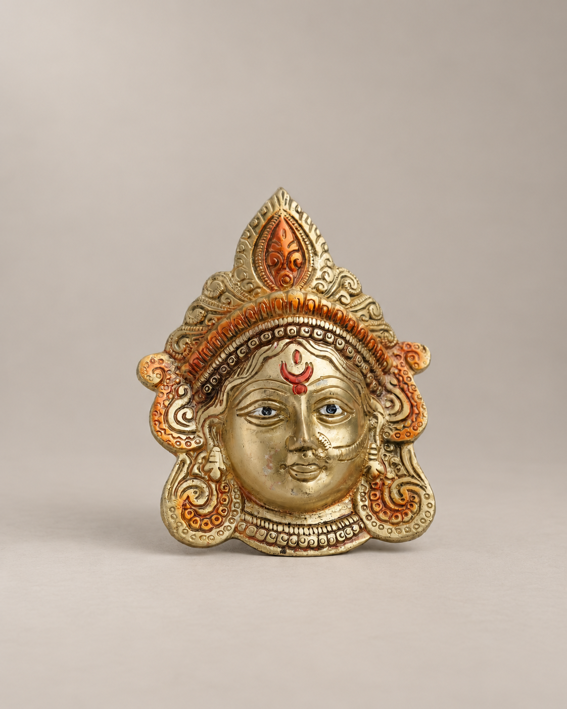 Brass Goddess Durga Face Wall Hanging — Wider hero