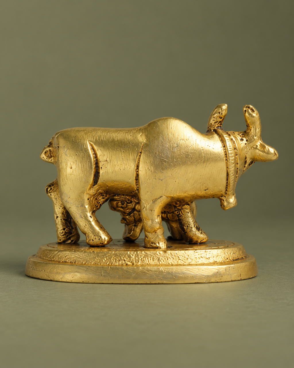 Brass Kamadhenu Cow with Calf Showpiece — Alternate view