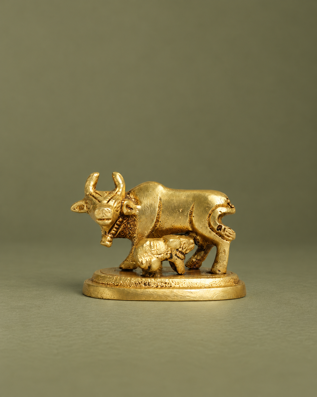 Brass Kamadhenu Cow with Calf Showpiece — Wider hero