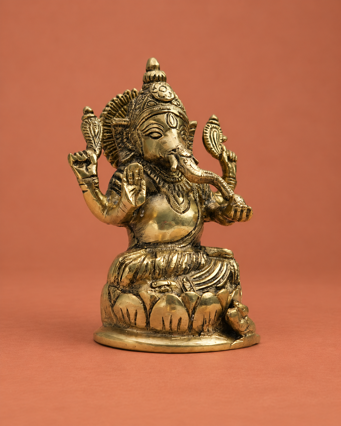 Brass Chaturbhuj Ganesha on Lotus Base — Alternate view