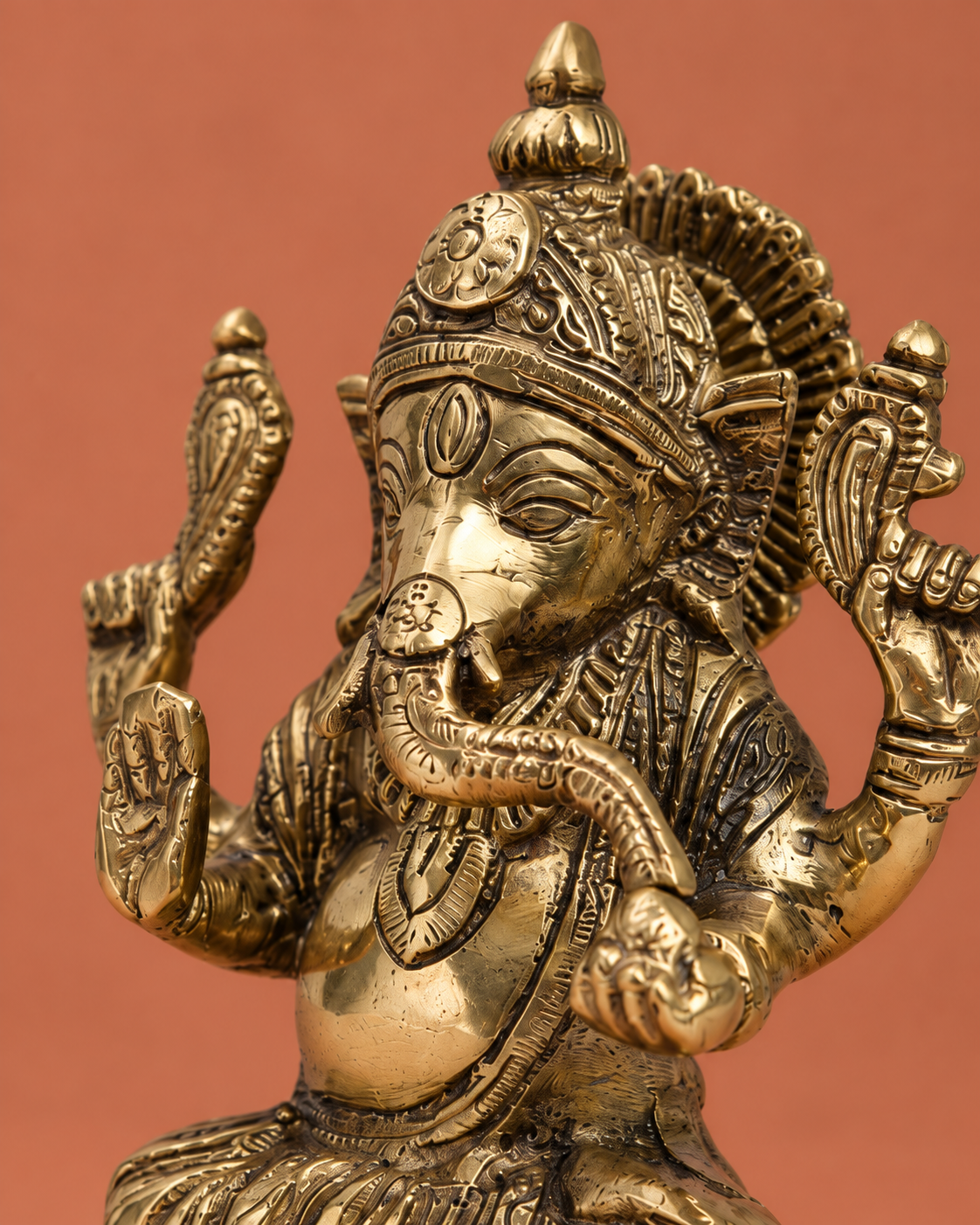 Brass Chaturbhuj Ganesha on Lotus Base — Craft detail