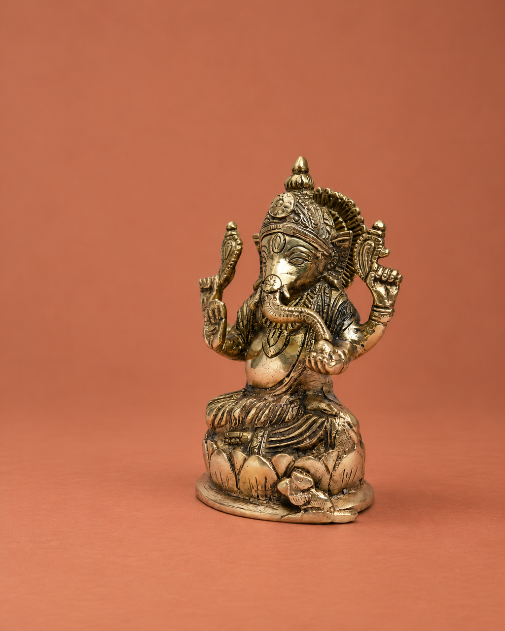 Brass Chaturbhuj Ganesha on Lotus Base — Wider hero