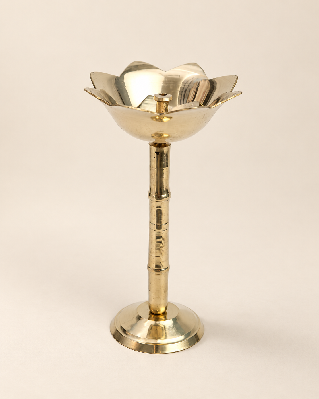 Brass Kamal Akhand Diya with Stand — Three-quarter hero