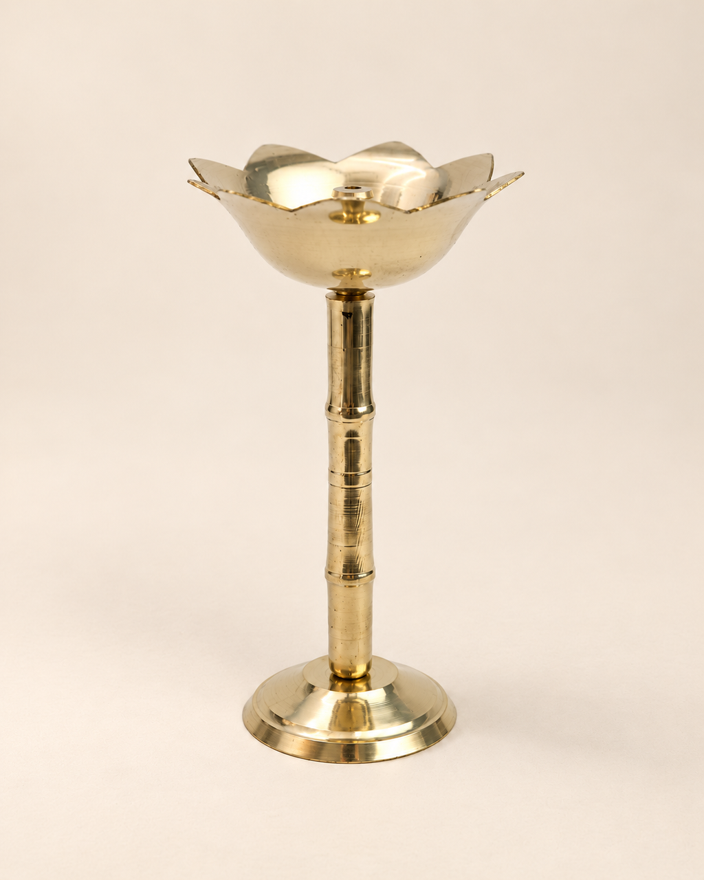Brass Kamal Akhand Diya with Stand — Front view
