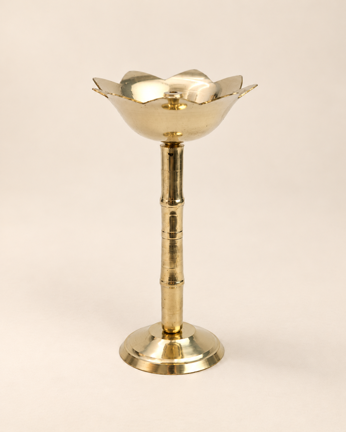 Brass Kamal Akhand Diya with Stand — Front view