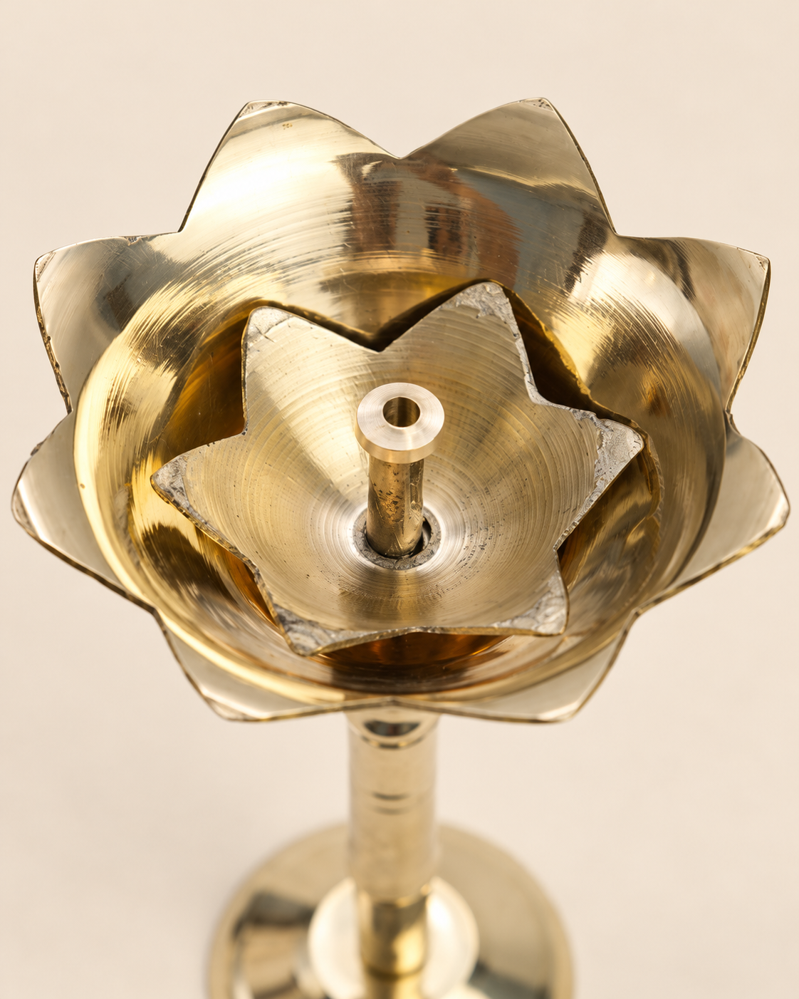 Brass Kamal Akhand Diya with Stand — Craft detail