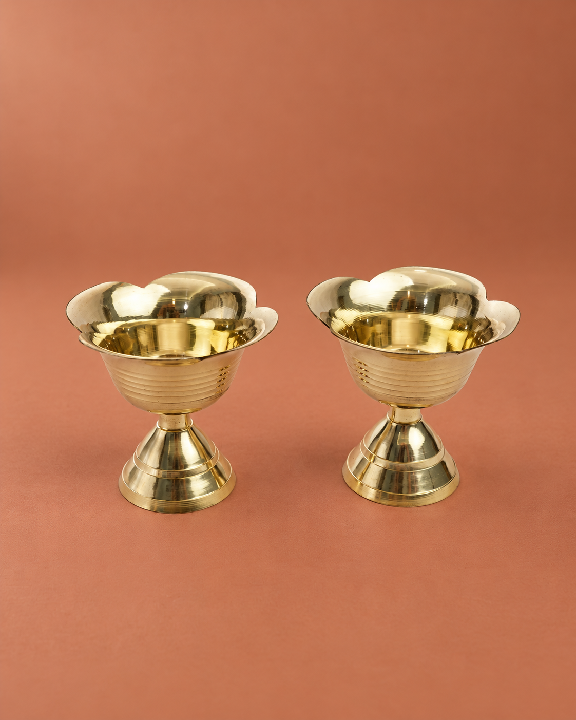 Brass Lotus Design Akhand Diya Set — Three-quarter hero