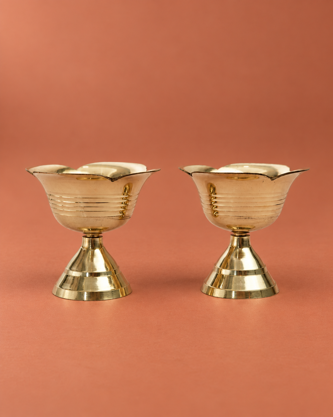 Brass Lotus Design Akhand Diya Set — Front view