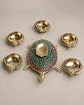 Brass Turtle Diya with Stone Work — Three-quarter hero
