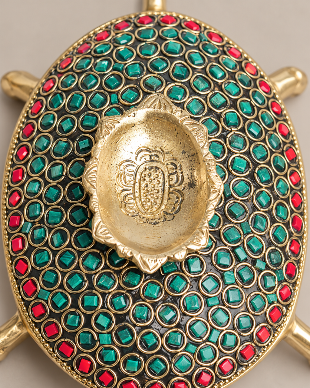 Brass Turtle Diya with Stone Work — Craft detail
