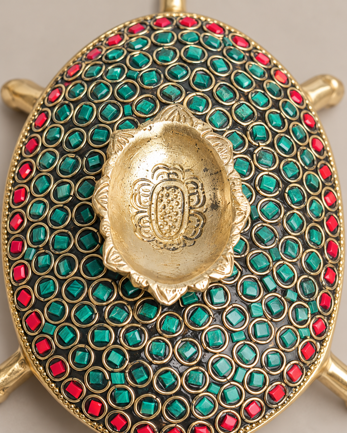 Brass Turtle Diya with Stone Work — Craft detail