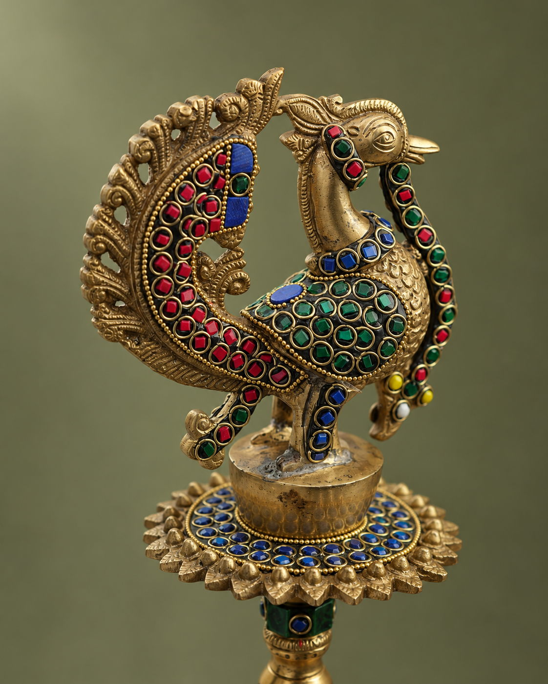 Brass Peacock Deepmala Pair with Stone Work — Craft detail