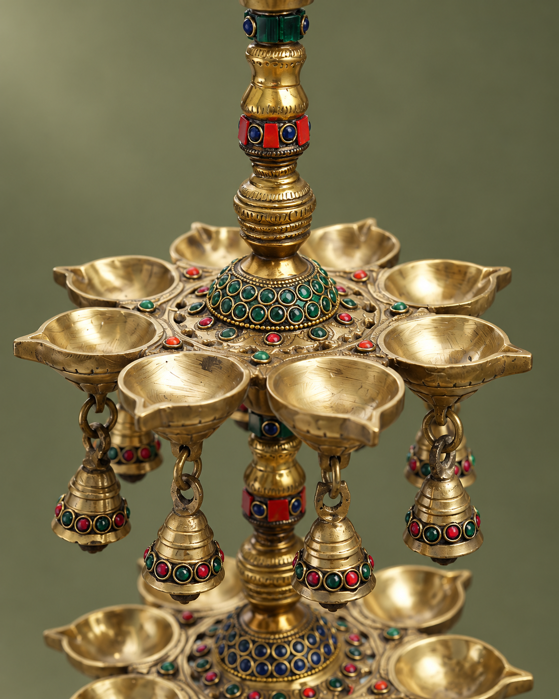 Brass Peacock Deepmala Pair with Stone Work — Finish detail