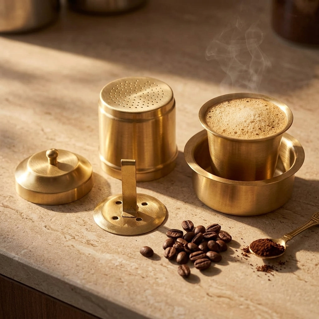 Kaapi Parampara Handcrafted Brass Coffee Filter (Matte Satin Finish)