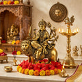 Handcrafted Brass Goddess Durga on Lion Sculpture (Ashtabhuja 12-Inch)