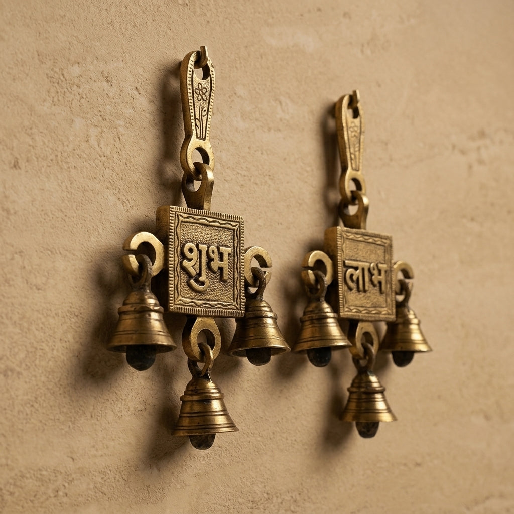 Mangala Dhwani Shubh Labh Brass Hanging Bells (Set of 2)