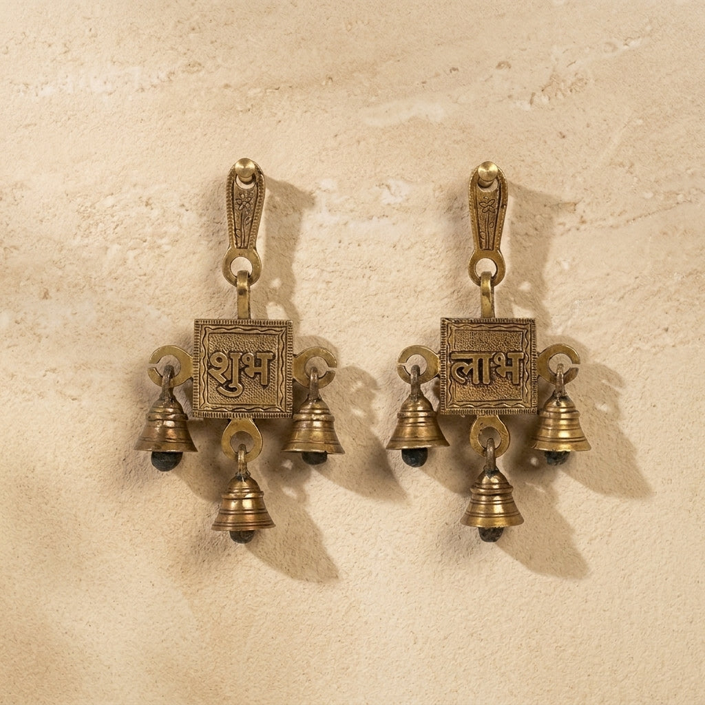 Mangala Dhwani Shubh Labh Brass Hanging Bells (Set of 2)