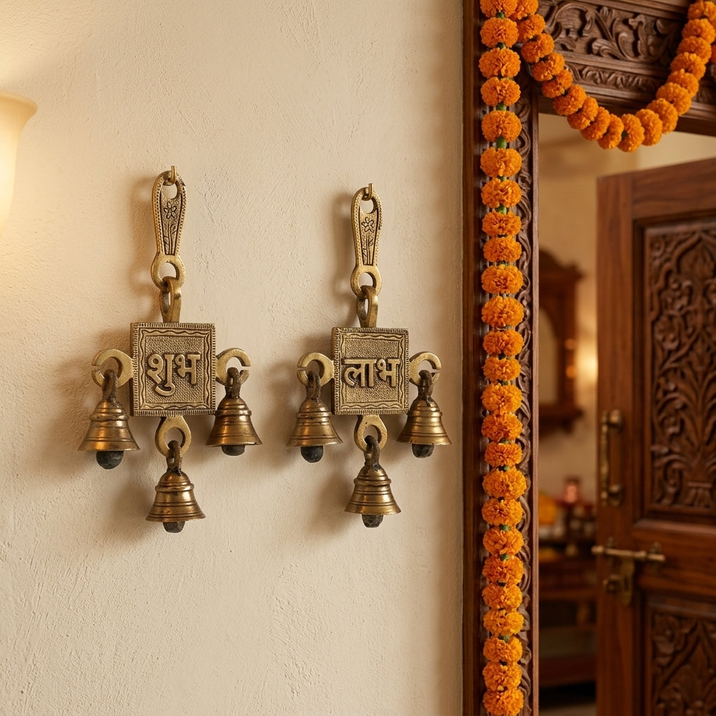 Mangala Dhwani Shubh Labh Brass Hanging Bells (Set of 2)